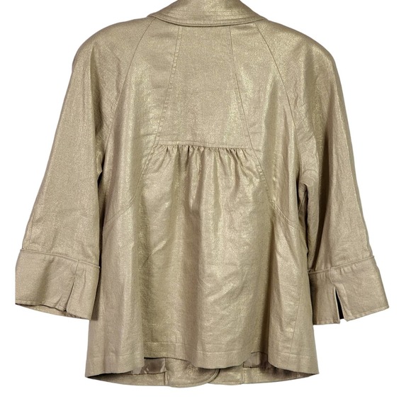 Vintage 90s Robert Louis Gold Shimmer Khaki Trendsetter Linen Jacket S - Picture 6 of 6